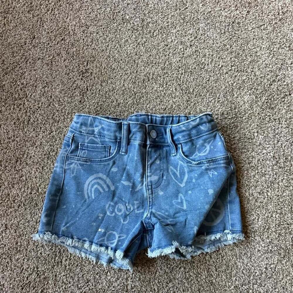 Jumping Beans Denim Shorts Size 7 Blue Graffiti Print